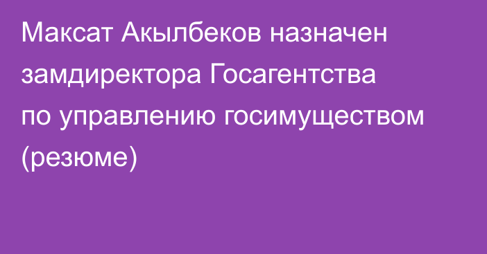 Максат Акылбеков назначен замдиректора Госагентства по управлению госимуществом (резюме)