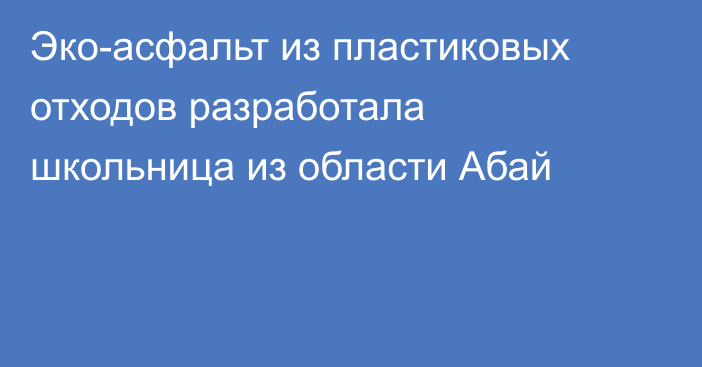 Эко-асфальт из пластиковых отходов разработала школьница из области Абай