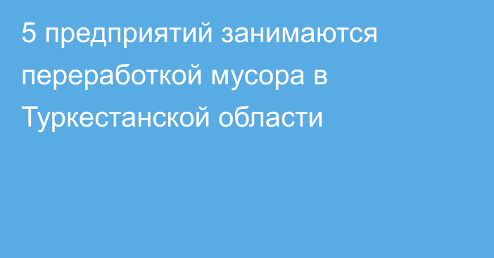 5 предприятий занимаются переработкой мусора в Туркестанской области