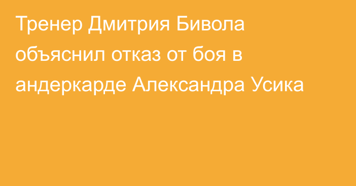 Тренер Дмитрия Бивола объяснил отказ от боя в андеркарде Александра Усика