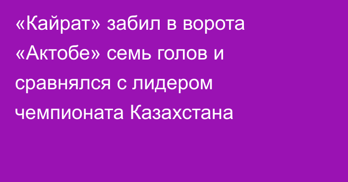 «Кайрат» забил в ворота «Актобе» семь голов и сравнялся с лидером чемпионата Казахстана