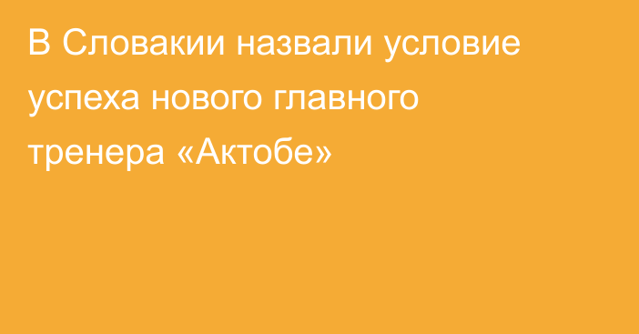 В Словакии назвали условие успеха нового главного тренера «Актобе»