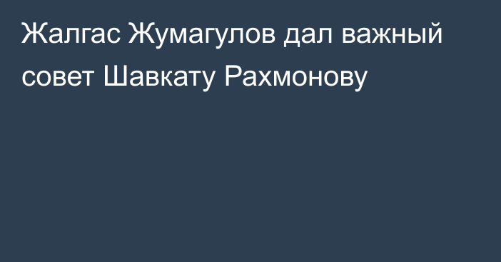 Жалгас Жумагулов дал важный совет Шавкату Рахмонову