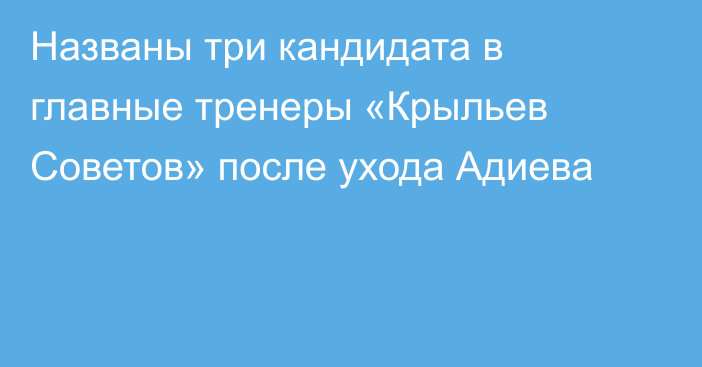 Названы три кандидата в главные тренеры «Крыльев Советов» после ухода Адиева