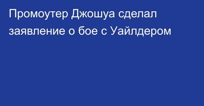 Промоутер Джошуа сделал заявление о бое с Уайлдером