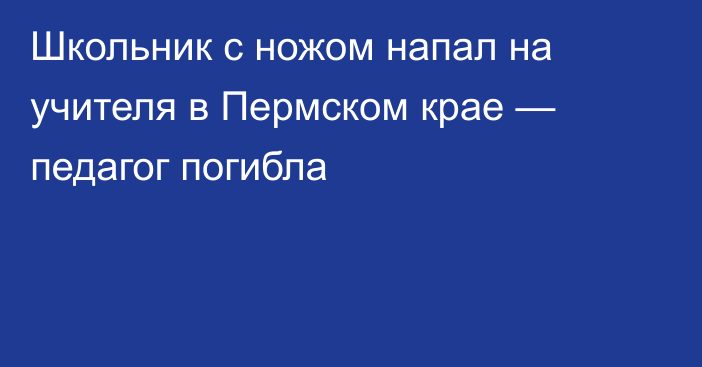 Школьник с ножом напал на учителя в Пермском крае — педагог погибла