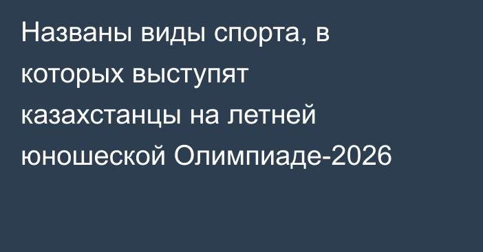 Названы виды спорта, в которых выступят казахстанцы на летней юношеской Олимпиаде-2026