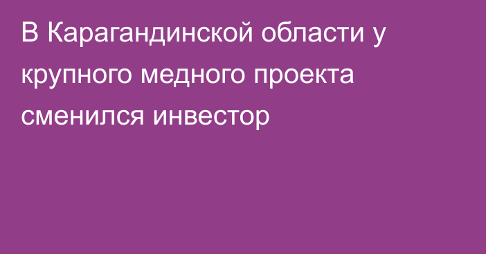 В Карагандинской области у крупного медного проекта сменился инвестор