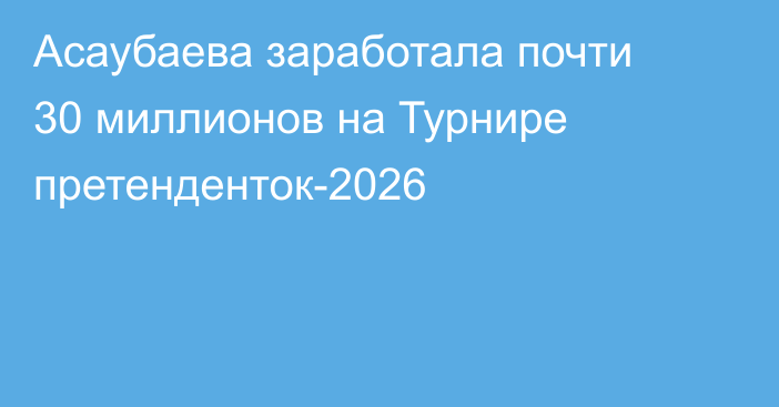 Асаубаева заработала почти 30 миллионов на Турнире претенденток-2026