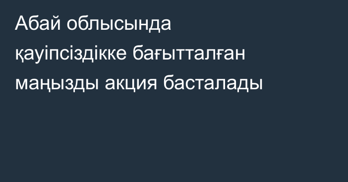 Абай облысында қауіпсіздікке бағытталған маңызды акция басталады