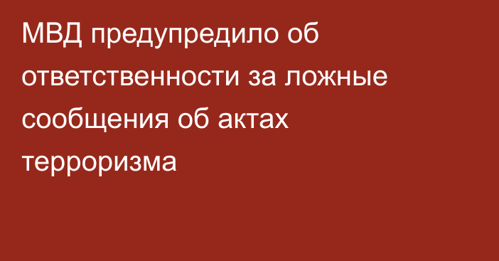 МВД предупредило об ответственности за ложные сообщения об актах терроризма
