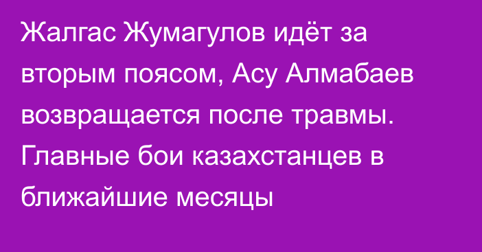 Жалгас Жумагулов идёт за вторым поясом, Асу Алмабаев возвращается после травмы. Главные бои казахстанцев в ближайшие месяцы