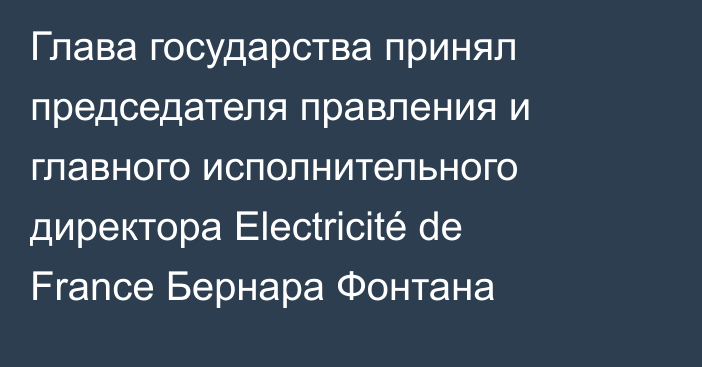 Глава государства принял председателя правления и главного исполнительного директора Electricité de France Бернара Фонтана