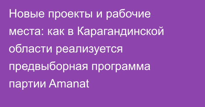 Новые проекты и рабочие места: как в Карагандинской области реализуется предвыборная программа партии Amanat