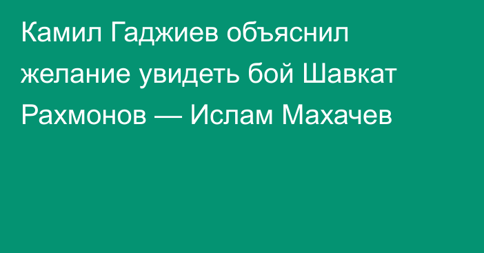 Камил Гаджиев объяснил желание увидеть бой Шавкат Рахмонов — Ислам Махачев