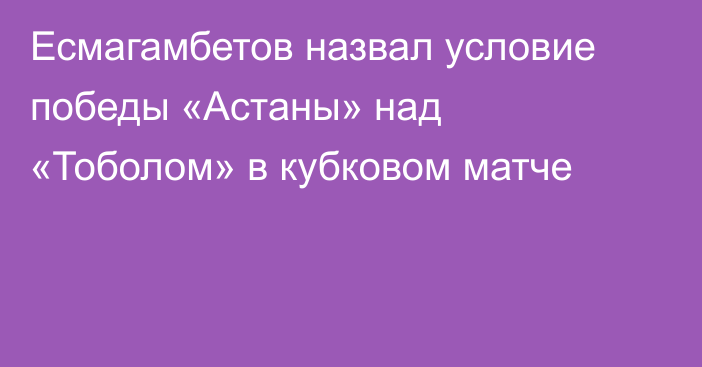 Есмагамбетов назвал условие победы «Астаны» над «Тоболом» в кубковом матче