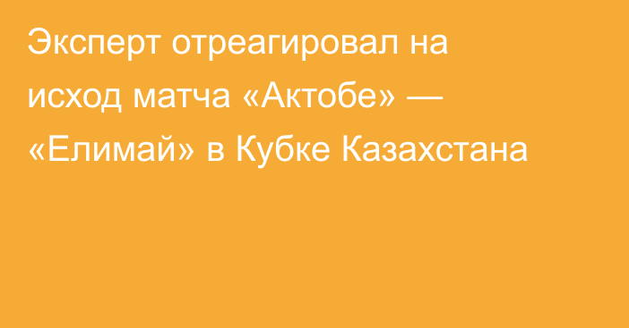 Эксперт отреагировал на исход матча «Актобе» — «Елимай» в Кубке Казахстана