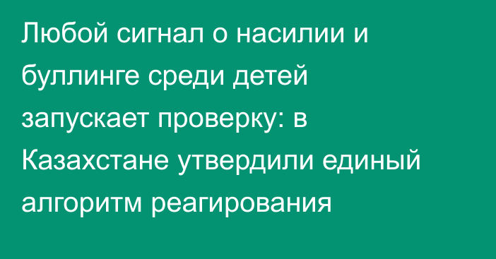 Любой сигнал о насилии и буллинге среди детей запускает проверку: в Казахстане утвердили единый алгоритм реагирования