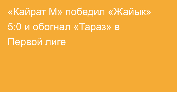 «Кайрат М» победил «Жайык» 5:0 и обогнал «Тараз» в Первой лиге