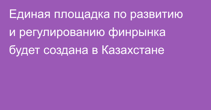 Единая площадка по развитию и регулированию финрынка будет создана в Казахстане