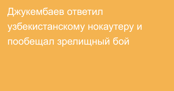 Джукембаев ответил узбекистанскому нокаутеру и пообещал зрелищный бой