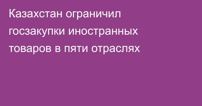 Казахстан ограничил госзакупки иностранных товаров в пяти отраслях