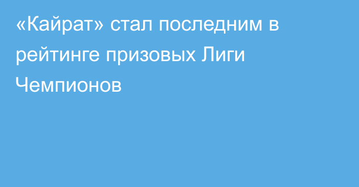 «Кайрат» стал последним в рейтинге призовых Лиги Чемпионов
