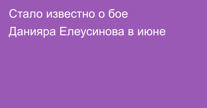 Стало известно о бое Данияра Елеусинова в июне