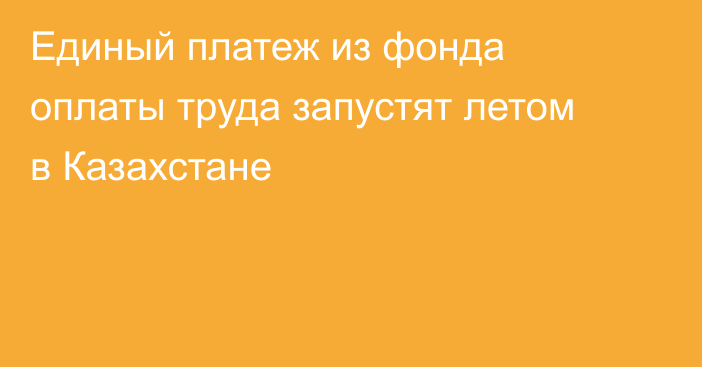 Единый платеж из фонда оплаты труда запустят летом в Казахстане