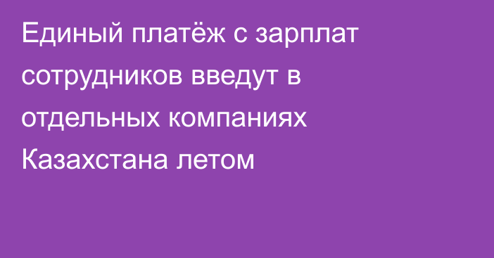 Единый платёж с зарплат сотрудников введут в отдельных компаниях Казахстана летом