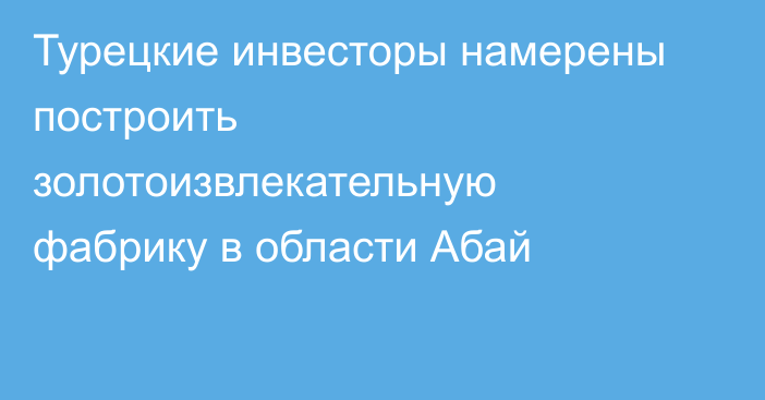 Турецкие инвесторы намерены построить золотоизвлекательную фабрику в области Абай