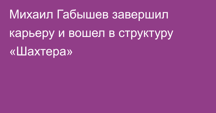 Михаил Габышев завершил карьеру и вошел в структуру «Шахтера»
