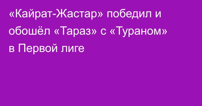 «Кайрат-Жастар» победил и обошёл «Тараз» с «Тураном» в Первой лиге