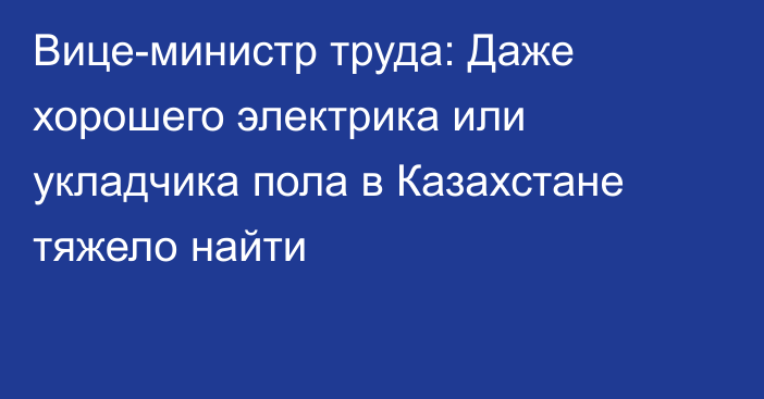 Вице-министр труда: Даже хорошего электрика или укладчика пола в Казахстане тяжело найти