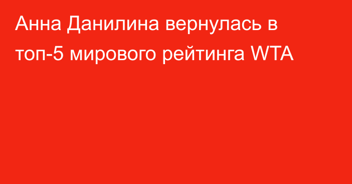 Анна Данилина вернулась в топ-5 мирового рейтинга WTA
