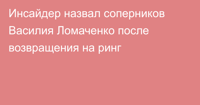Инсайдер назвал соперников Василия Ломаченко после возвращения на ринг