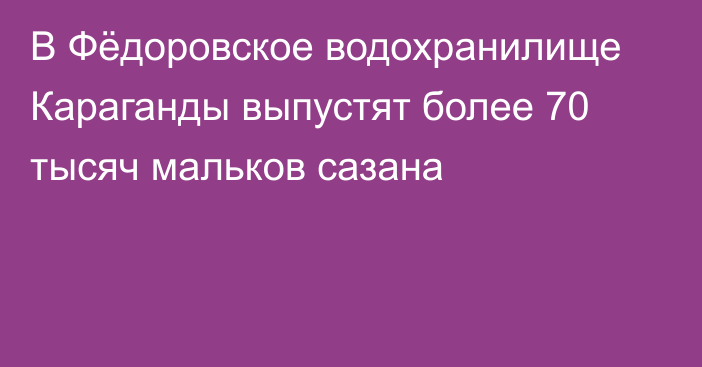 В Фёдоровское водохранилище Караганды выпустят более 70 тысяч мальков сазана