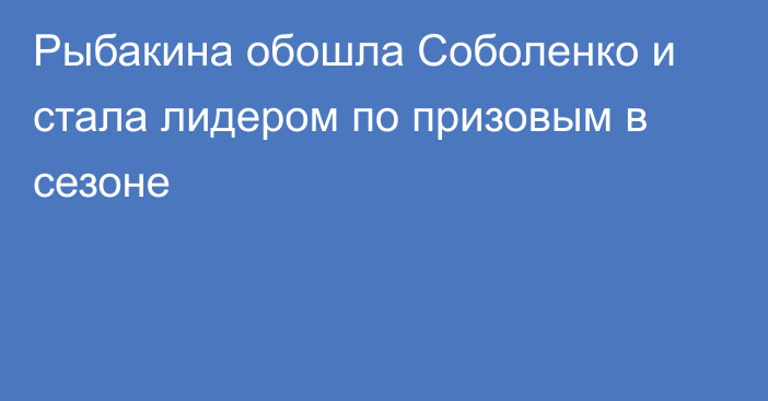 Рыбакина обошла Соболенко и стала лидером по призовым в сезоне