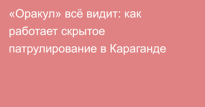 «Оракул» всё видит: как работает скрытое патрулирование в Караганде