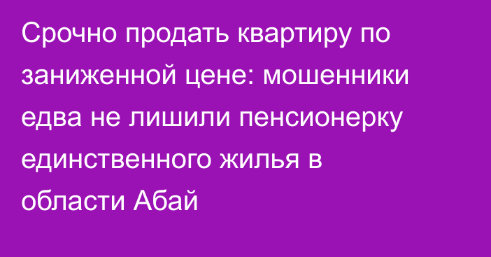 Срочно продать квартиру по заниженной цене: мошенники едва не лишили пенсионерку единственного жилья в области Абай
