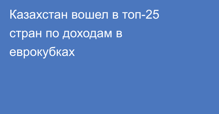 Казахстан вошел в топ-25 стран по доходам в еврокубках