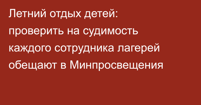 Летний отдых детей: проверить на судимость каждого сотрудника лагерей обещают в Минпросвещения