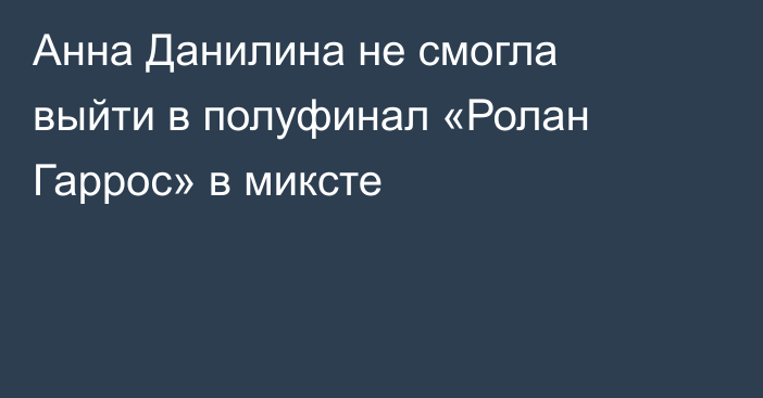 Анна Данилина не смогла выйти в полуфинал «Ролан Гаррос» в миксте