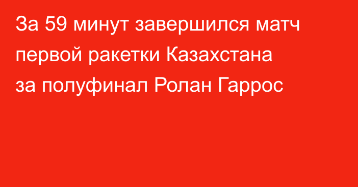 За 59 минут завершился матч первой ракетки Казахстана за полуфинал Ролан Гаррос