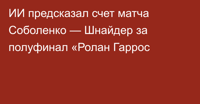 ИИ предсказал счет матча Соболенко — Шнайдер за полуфинал «Ролан Гаррос