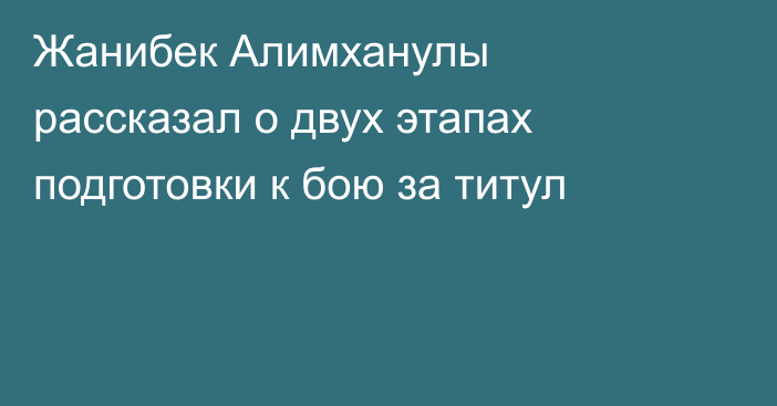 Жанибек Алимханулы рассказал о двух этапах подготовки к бою за титул