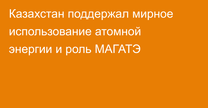 Казахстан поддержал мирное использование атомной энергии и роль МАГАТЭ