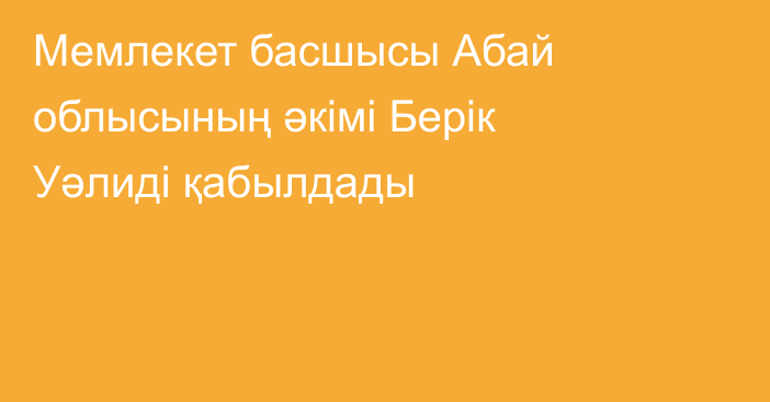 Мемлекет басшысы Абай облысының әкімі Берік Уәлиді қабылдады