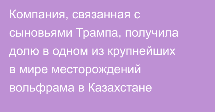 Компания, связанная с сыновьями Трампа, получила долю в одном из крупнейших в мире месторождений вольфрама в Казахстане