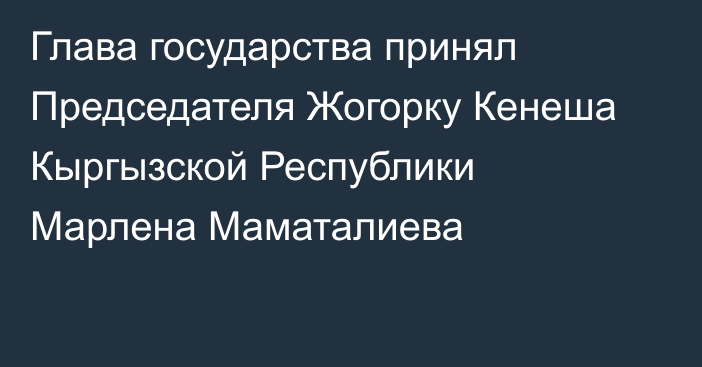 Глава государства принял Председателя Жогорку Кенеша Кыргызской Республики Марлена Маматалиева